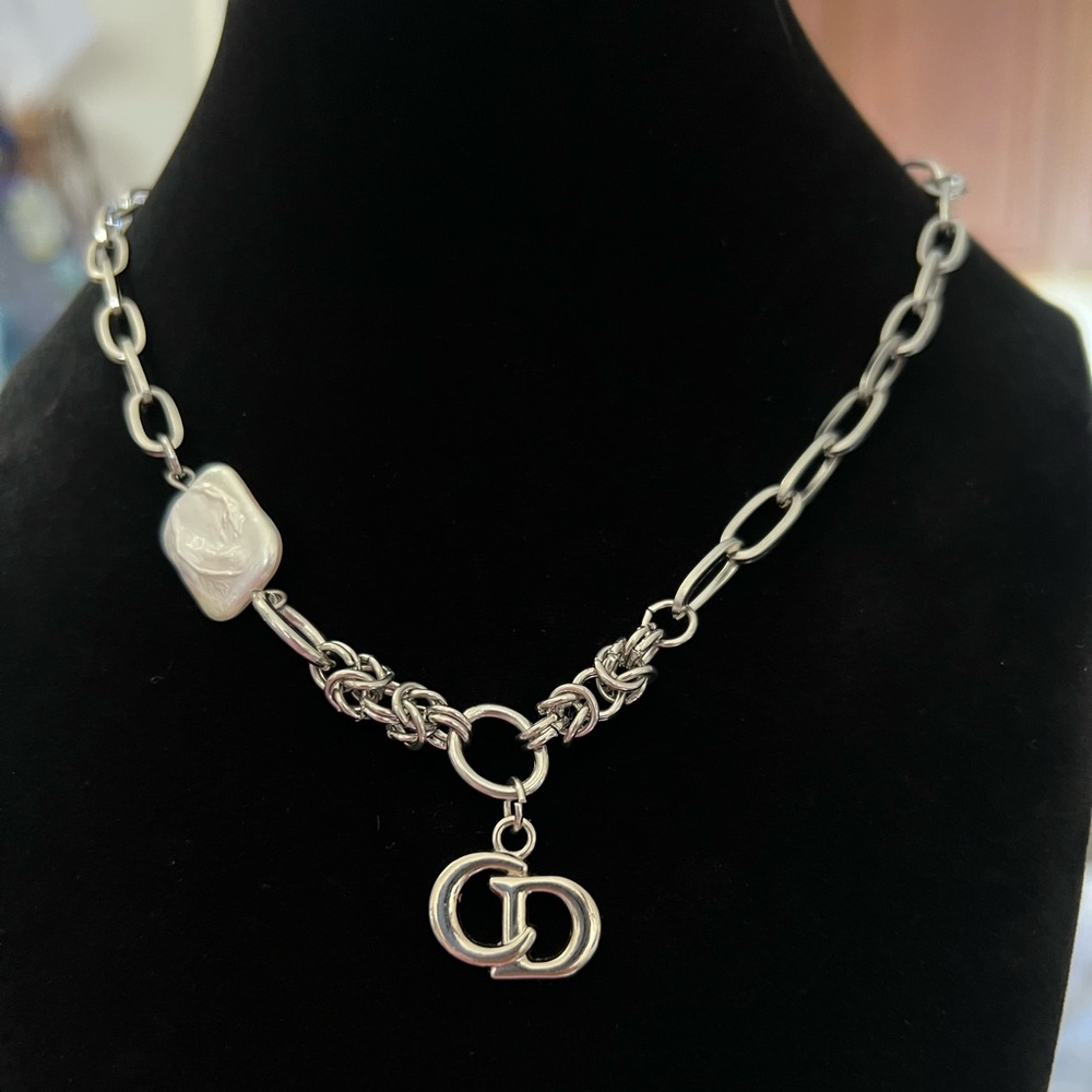 Upcycled Stainless Steel CD Necklace with Freshwater Pearl